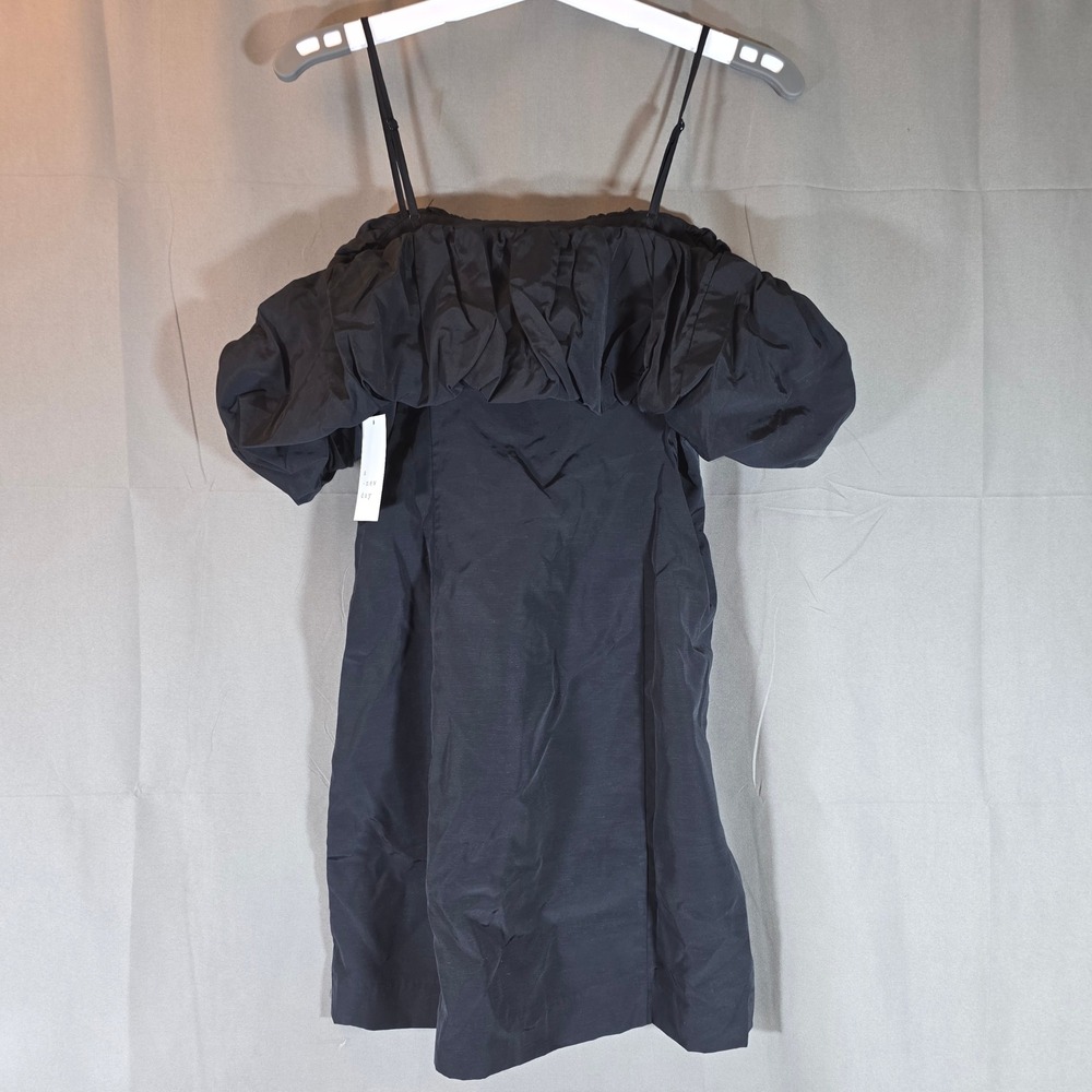A New Day Womens Black Puff Sleeve Ruffle Mini Dress Off Shoulder NWT 12